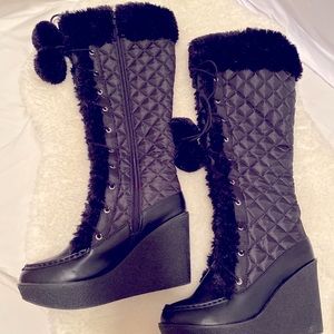 Black Wedged Fashionable Winter Boots/ Size 9